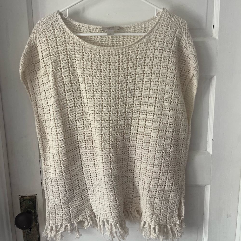 The Loft Fringe sleeveless loft top- ivory